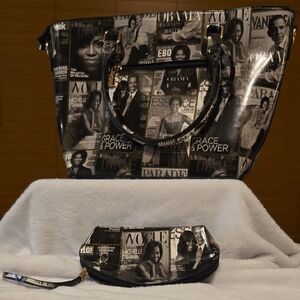 Classic Black and White Tote Bags Set Barack & Michelle Obama Glossy Magazine